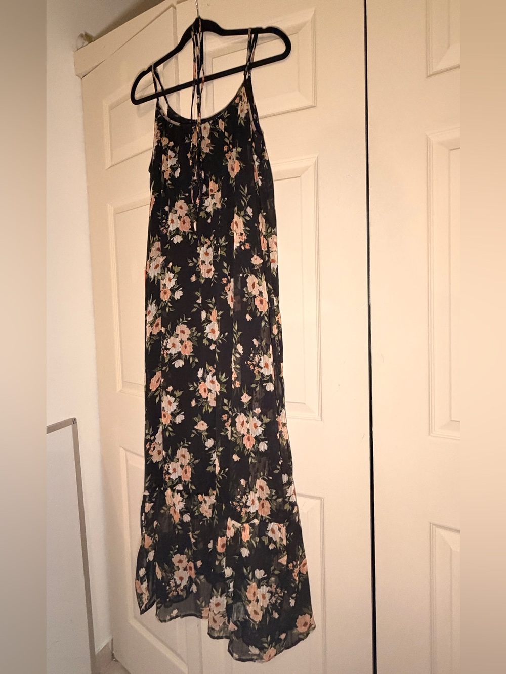 Old Navy Black Floral Maxi Dress with Peach and Green Accents